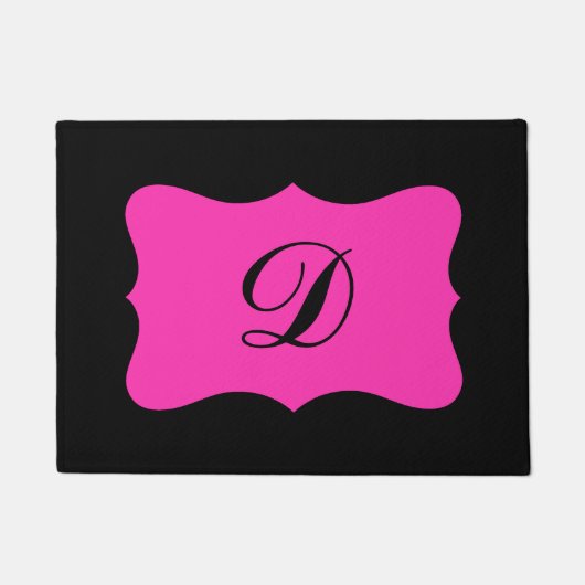 Black Fuchsia Bright Pink Monogram Initiaal Aangep Deurmat (Voorkant)