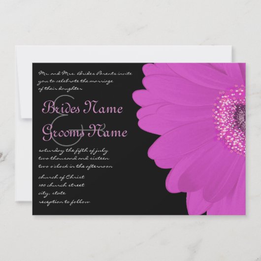 Black & Fuchsia Gerber Daisy Faire-part de mariage (Devant)
