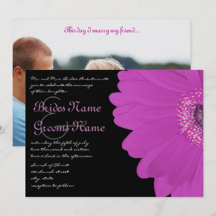 Black & Fuchsia Gerber Daisy Wedding Invitation Kaart