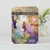 Black Funky Elegant Swirls Afstuderen Invite Kaart (Staand voorkant)