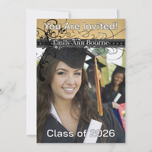 Black Funky Elegant Swirls-Change to Current Year Kaart (Voorkant)