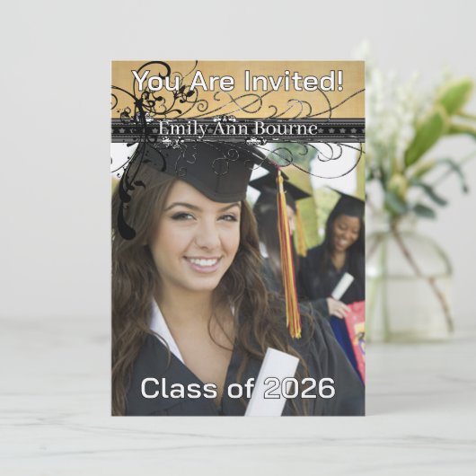 Black Funky Elegant Swirls-Change to Current Year Kaart (Staand voorkant)