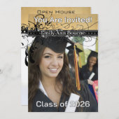 Black Funky Elegant Swirls-Change to Current Year Kaart (Voorkant / Achterkant)