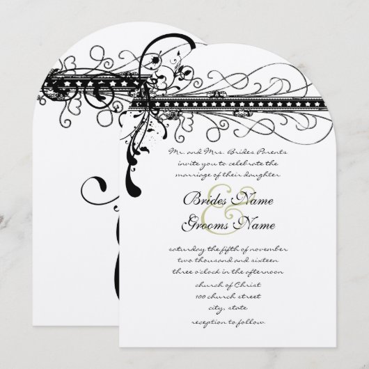 Black Funky Elegant Swirls Wedding Invitation Kaart (Voorkant / Achterkant)