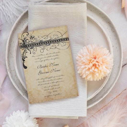 Black Funky Elegant Swirls Wedding Kaart