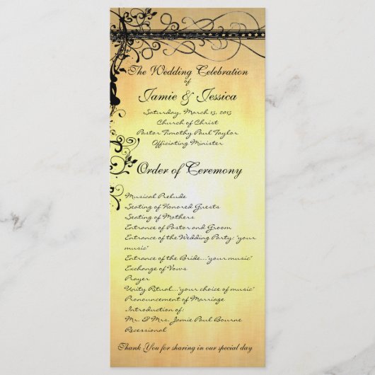 Black Funky Elegant Swirls Wedding Programme Programma (Voorkant)