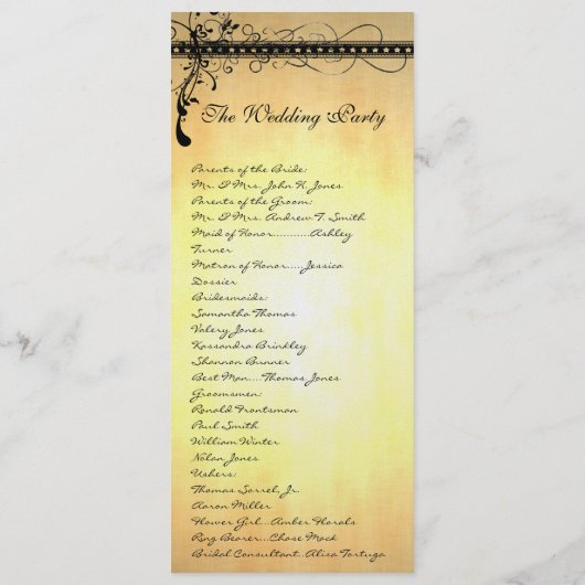 Black Funky Elegant Swirls Wedding Programme Programma (Achterkant)