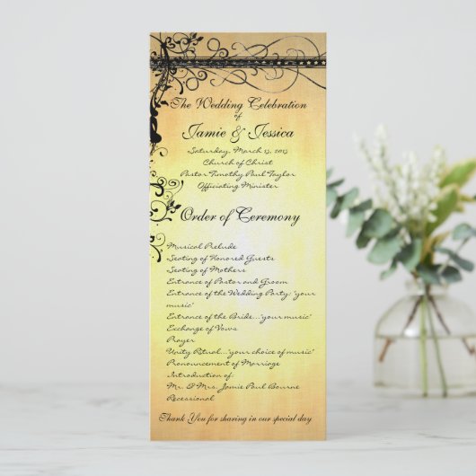 Black Funky Elegant Swirls Wedding Programme Programma (Staand voorkant)