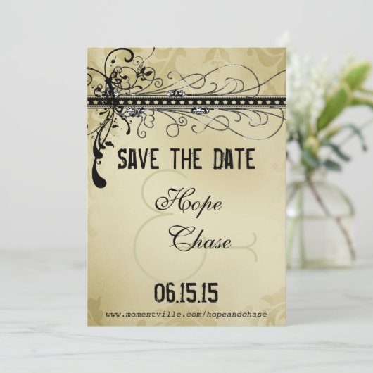 Black Funky Elegant Swirls Wedding Save the Date (Staand voorkant)