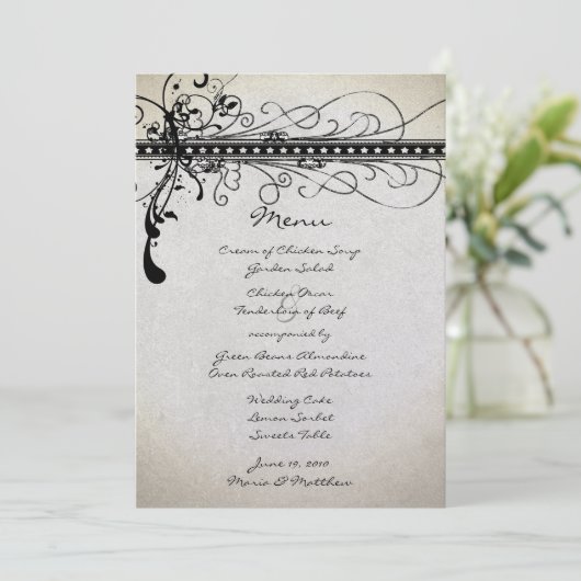 Black Funky Rustic Country Elégant Menu Mariage (Debout devant)