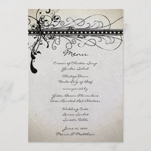 Black Funky Rustic Country Elegant Wedding Menu (Voorkant)