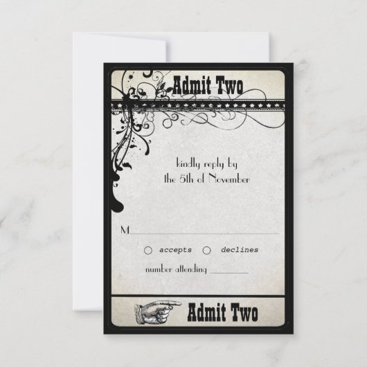 Black Funky Textured Swirls Wedding Response Kaart (Achterkant)