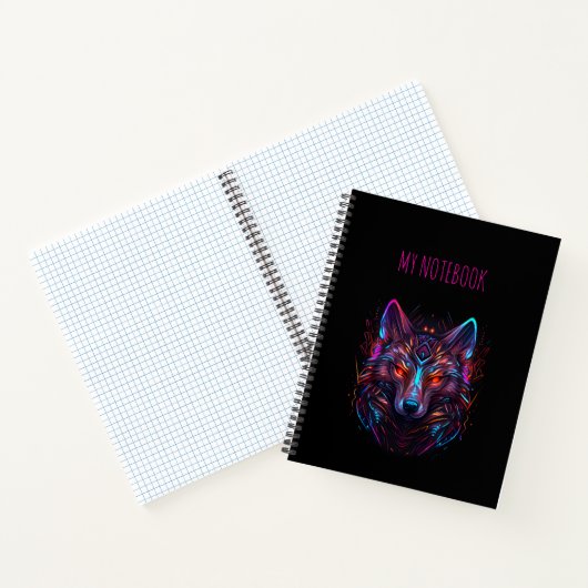 Black Futuristic Neon Wolf Notitieboek (Binnen)