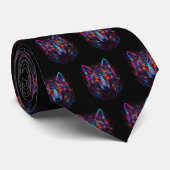 Black Futuristic Neon Wolf Stropdas (Opgerold)