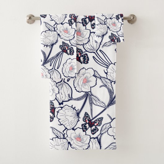 Black Garden Floral Bad Handdoek (Insitu)