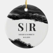 Black Geode Agate Couples, gegrammeerd kerstmis Keramisch Ornament (Achterkant)