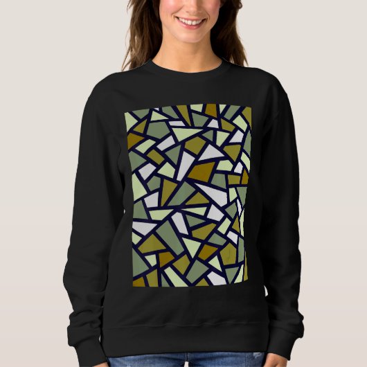 Black Geometric Abstract Pattern Camouflage Green Trui (Voorkant)