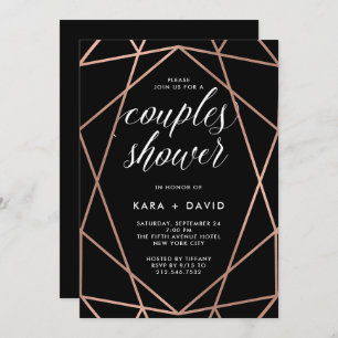 Black Geometric Faux Roos Gold Couples Shower Kaart