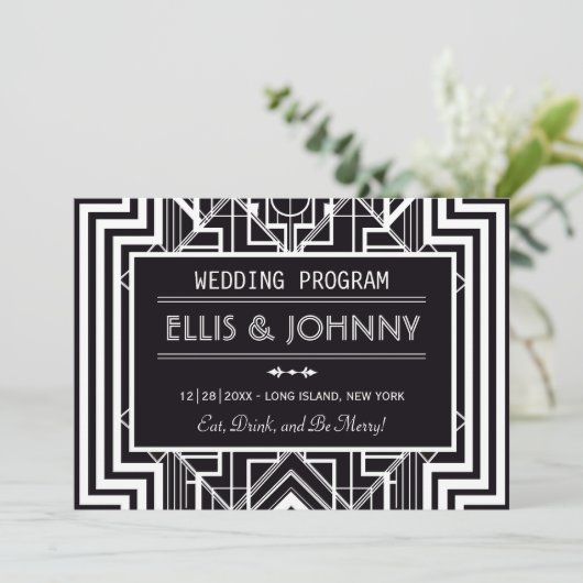 Black Geometric Wedding Programs Kaart (Staand voorkant)