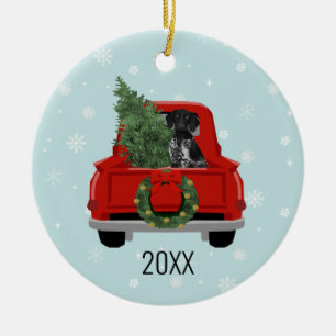 Black German Pointer-kerstrood-vrachtwagen Keramisch Ornament