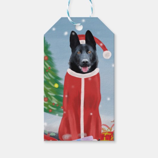 Black German Shepherd Dog in Snow-kerstcadeaus Cadeaulabel (Voorkant)