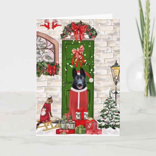 Black German Shepherd Dog Kerstmis Kaart (Voorkant)