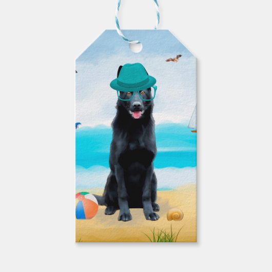 Black German Shepherd Dog on Beach Cadeaulabel (Voorkant)