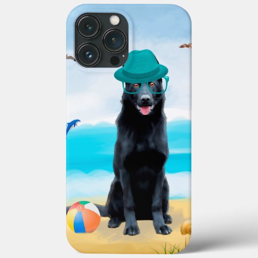Black German Shepherd Dog on Beach Case-Mate iPhone Case (Achterkant)