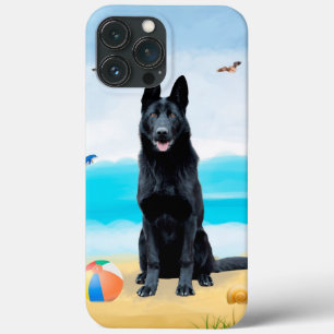 Black German Shepherd Dog on Beach iPhone 13 Pro Max Hoesje