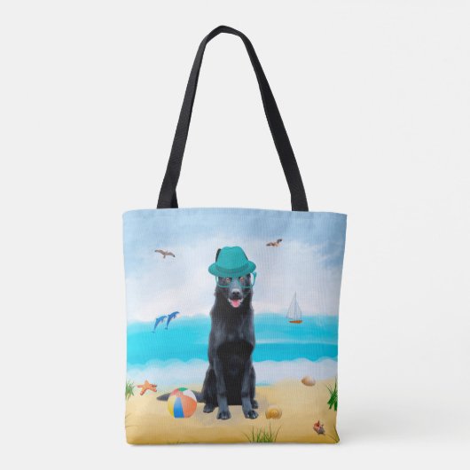Black German Shepherd Dog on Beach Draagtas (Achterkant)