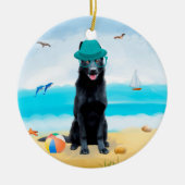 Black German Shepherd Dog on Beach Keramisch Ornament (Voorkant)