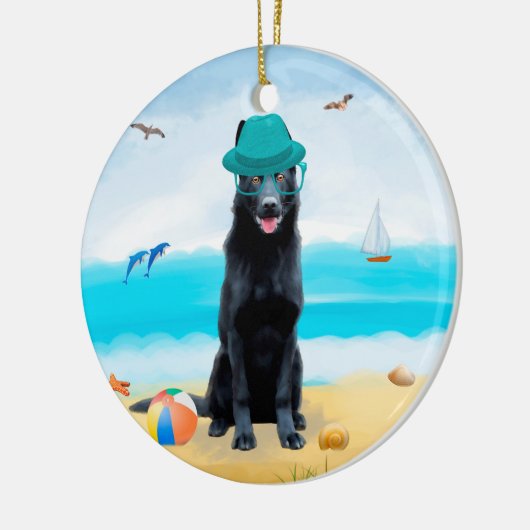 Black German Shepherd Dog on Beach Keramisch Ornament (Links)