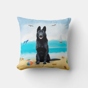 Black German Shepherd Dog on Beach Kussen
