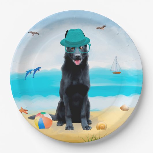 Black German Shepherd Dog on Beach Papieren Bordje (Voorkant)