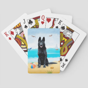 Black German Shepherd Dog on Beach Pokerkaarten