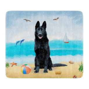 Black German Shepherd Dog on Beach Snijplank