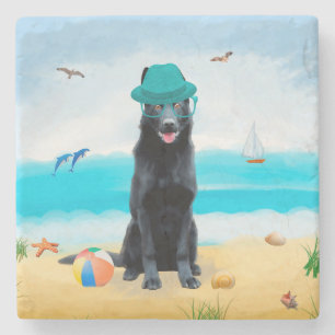 Black German Shepherd Dog on Beach Stenen Onderzetter