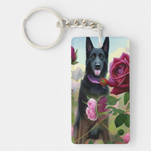 Black German Shepherd in Roos Garden ART Sleutelhanger