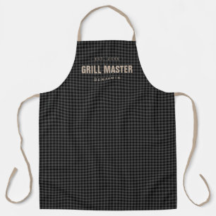 Black gingham check grill master gepersonaliseerd schort