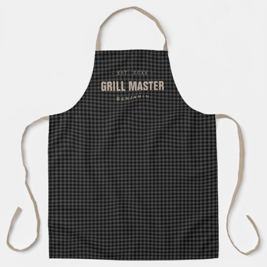 Black gingham check grill master gepersonaliseerd schort (Voorkant)