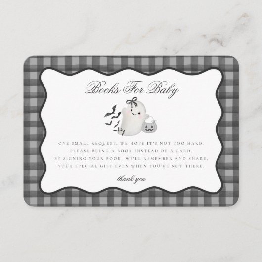 Black Gingham Cute Ghost Books for Baby Insert Informatiekaartje (Voorkant)