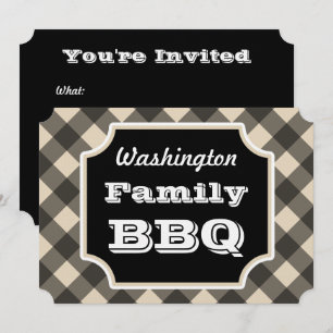 Black Gingham Familie Zomer BBQ Picknick Uitnodigi Kaart
