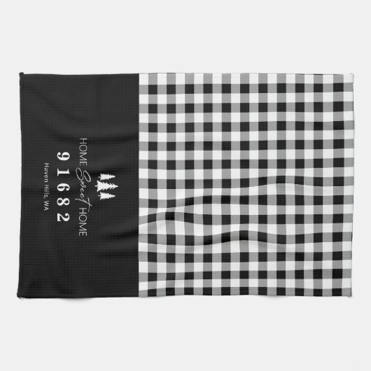 Black Gingham Home Sweet Home Aangepaste postcode Theedoek (Horizontaal)