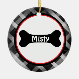 Black Gingham Large Black Dog Bone Ornament