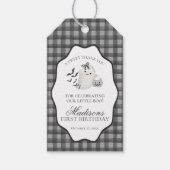 Black Gingham Little Boo Ghost Verjaardagsgunsten Cadeaulabel (Voorkant)