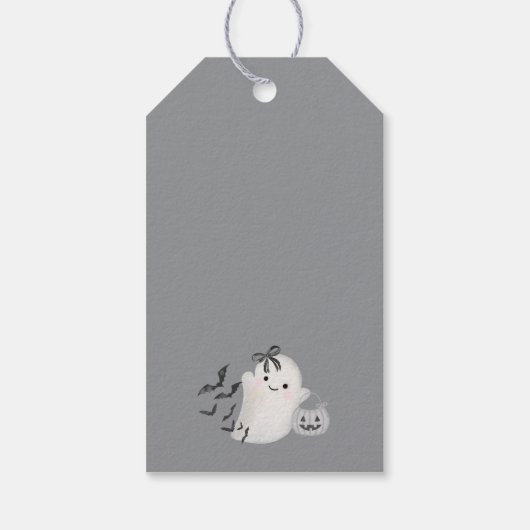 Black Gingham Little Boo Ghost Verjaardagsgunsten Cadeaulabel (Achterkant)