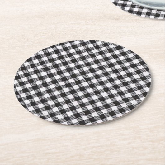 Black Gingham Ronde Kartonnen Onderzetter (Gebogen)