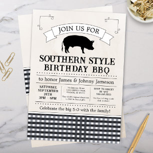 Black Gingham Southern BBQ Pig Roast Verjaardag Kaart