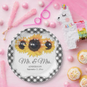 Black Gingham Sunflower Papieren Bordje (Feest)