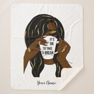 Black Girl Afro American Woman Inspirational Quote Sherpa Deken